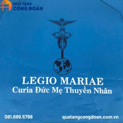 Ô dù cầm tay gấp hai bán tự động màu xanh quà tặng Đại hội in logo