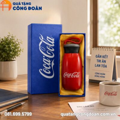 Quà tặng Công đoàn bình giữ nhiệt inox 520ml màu đỏ in logo Coca-Cola