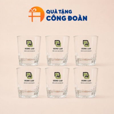 Bộ 6 cốc thủy tinh in logo đáy khía dáng trụ quà tặng Đại hội 245ml