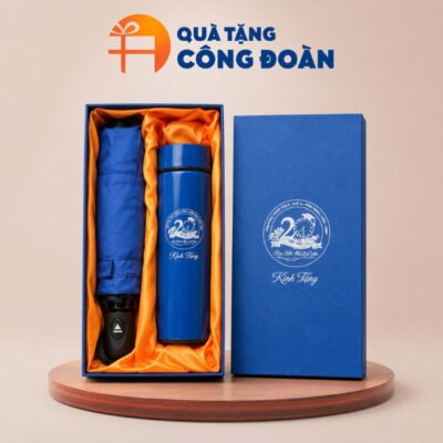 Bộ Giftset Quà Tặng Công Đoàn Bình Giữ Nhiệt Và Dù Cầm Tay In Logo GS - 12