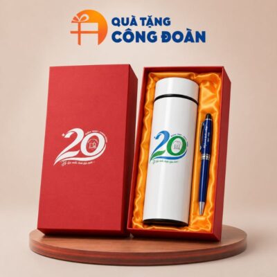 Bộ Giftset Bình Giữ Nhiệt Và Bút Kim Loại In Logo Quà Tặng Công Đoàn GS - 13