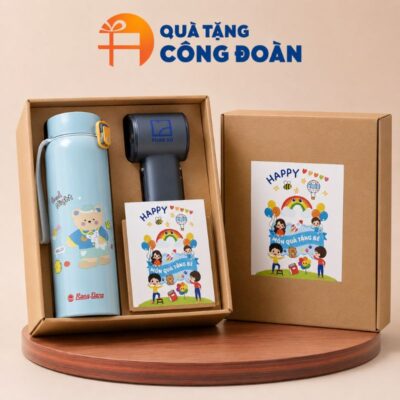 Bộ Giftset Bình Giữ Nhiệt Và Quạt Điện Mini In Logo Quà Tặng Công Đoàn GS - 14