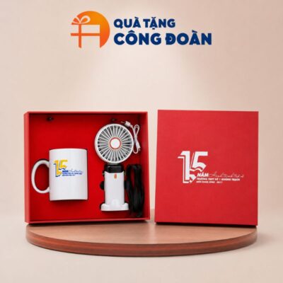 Bộ Giftset quà tặng Ly Cốc Sứ Và Quạt Cầm Tay In Logo Theo Yêu Cầu GS - 11