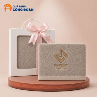 Khăn Thêu Logo Chất Liệu Cotton Màu Xám Kích Thước 35x78cm KB-12