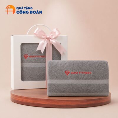 Khăn Thêu Logo Chất Liệu Cotton Màu Xám Kích Thước 50x100cm KB-10