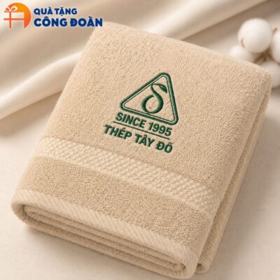 Alternative view of Khăn Thêu Logo Chất Liệu Cotton Màu Vàng Kem Kích Thước 35x78cm KB-13