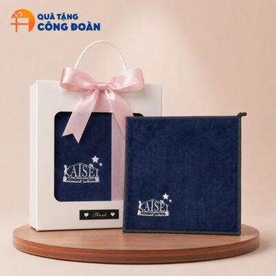 Khăn Thêu Logo Chất Liệu Microfiber Màu Xanh 30x30cm In Logo quà tặng Công Đoàn KB-09