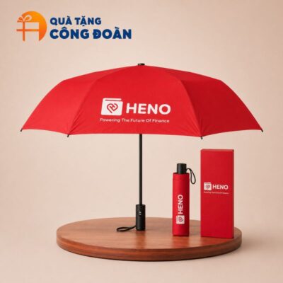 Ô dù cầm tay gấp hai bán tự động màu đỏ quà tặng Đại hội in logo ODBTD-07