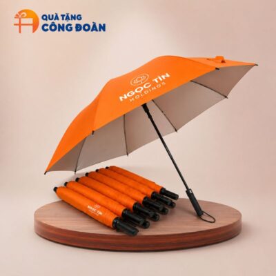 Ô dù cầm tay gấp hai bán tự động màu cam quà tặng Đại hội in logo ODBTD-05
